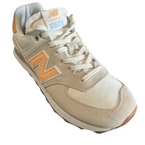 New Balance 574 Womens Size 9B Suede Mesh Gray Orange Sneaker Shoes WL574COR